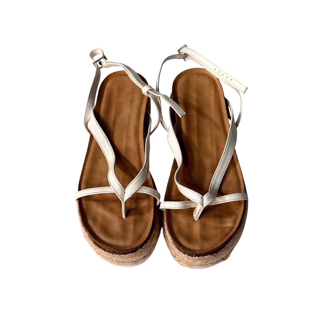 Rilista Womens White Strappy Espadrille Platform Sandals Size 8.5 Buckle‎ Ankle